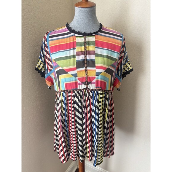 Anthropologie Conditions Apply Size XS Multicolored Geometric Print Tunic Blouse - Picture 3 of 11